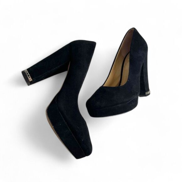 MICHAEL KORS Sabrina Chain Heel Platform Suede Pumps Women's Sz 10 - Picture 2 of 8